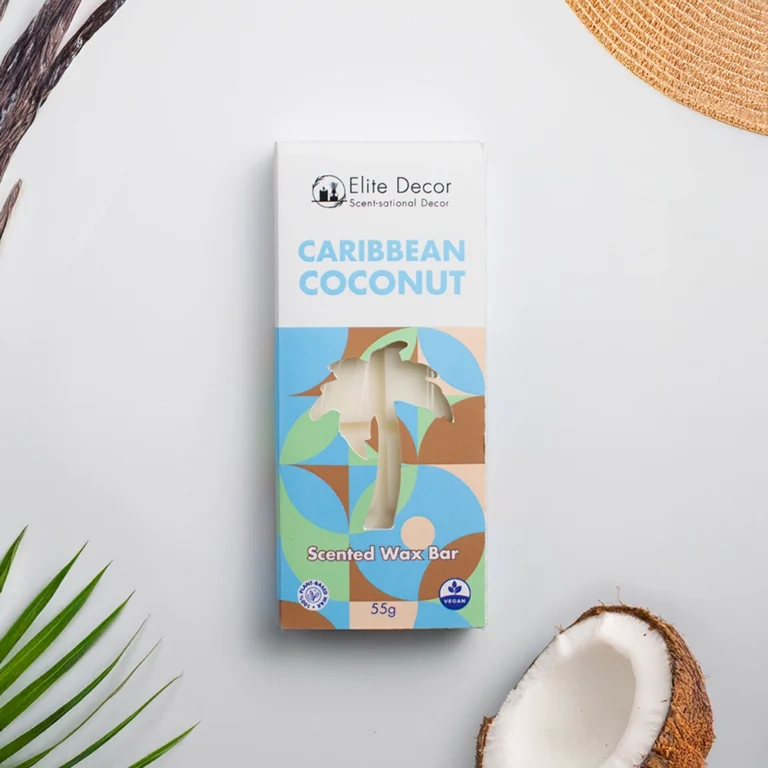 Wax Melts Elite Decor σε σχήμα μπάρας με άρωμα "Caribbean Coconut" σε κουτί.
