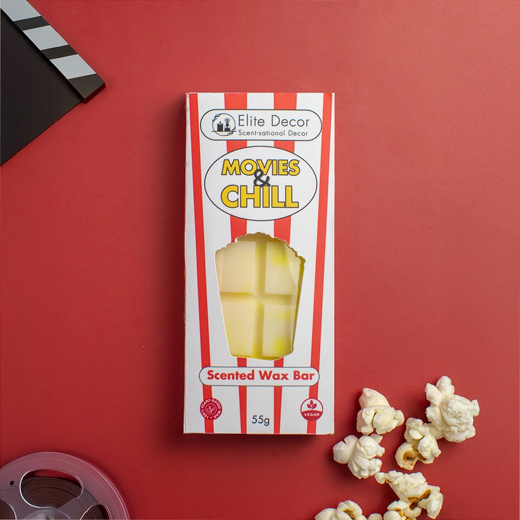 Αρωματικό κερί σε μορφή μπάρας wax melt σε άρωμα ποπκόρν "Movies and Chill" σε κουτί.