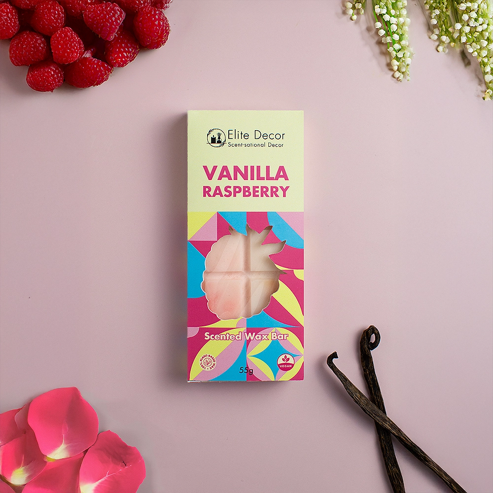 Αρωματικό κερί σε μορφή μπάρας wax melt σε άρωμα βανίλια και ράσμπερι "Vanilla Raspberry" σε κουτί.