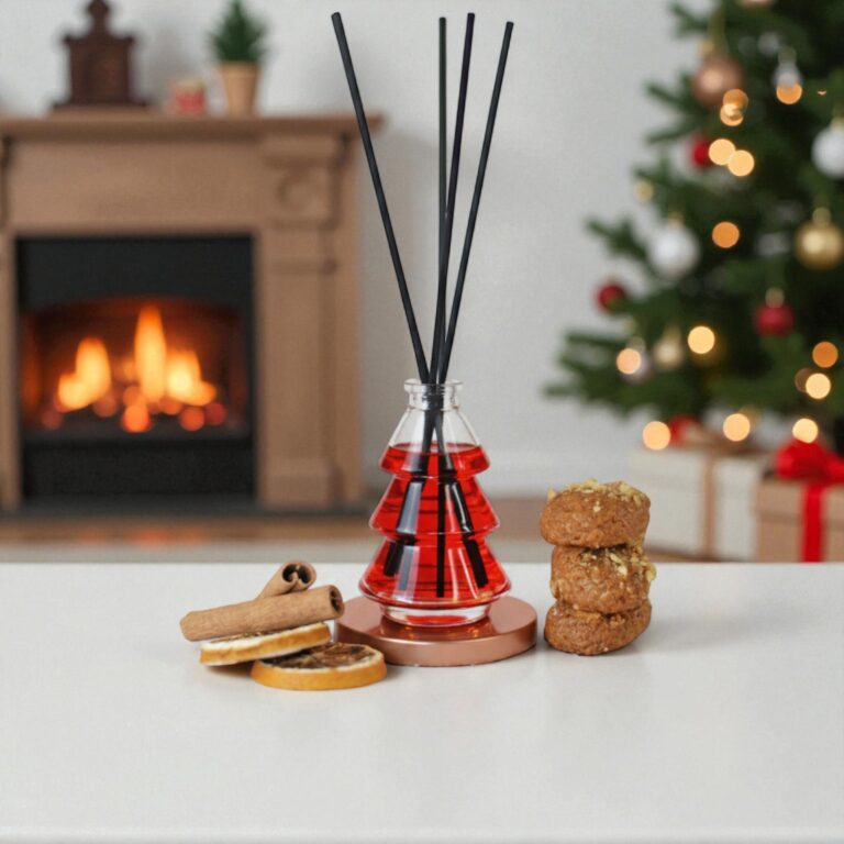 Αρωματικό χώρου με στικς σε σχήμα Χριστουγεννιάτικο δέντρο, με άρωμα μελομακάρονο.