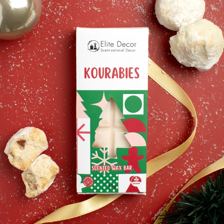 Αρωματικό κερί σε μορφή μπάρας wax melt με άρωμα κουραμπιέ και κουτί.