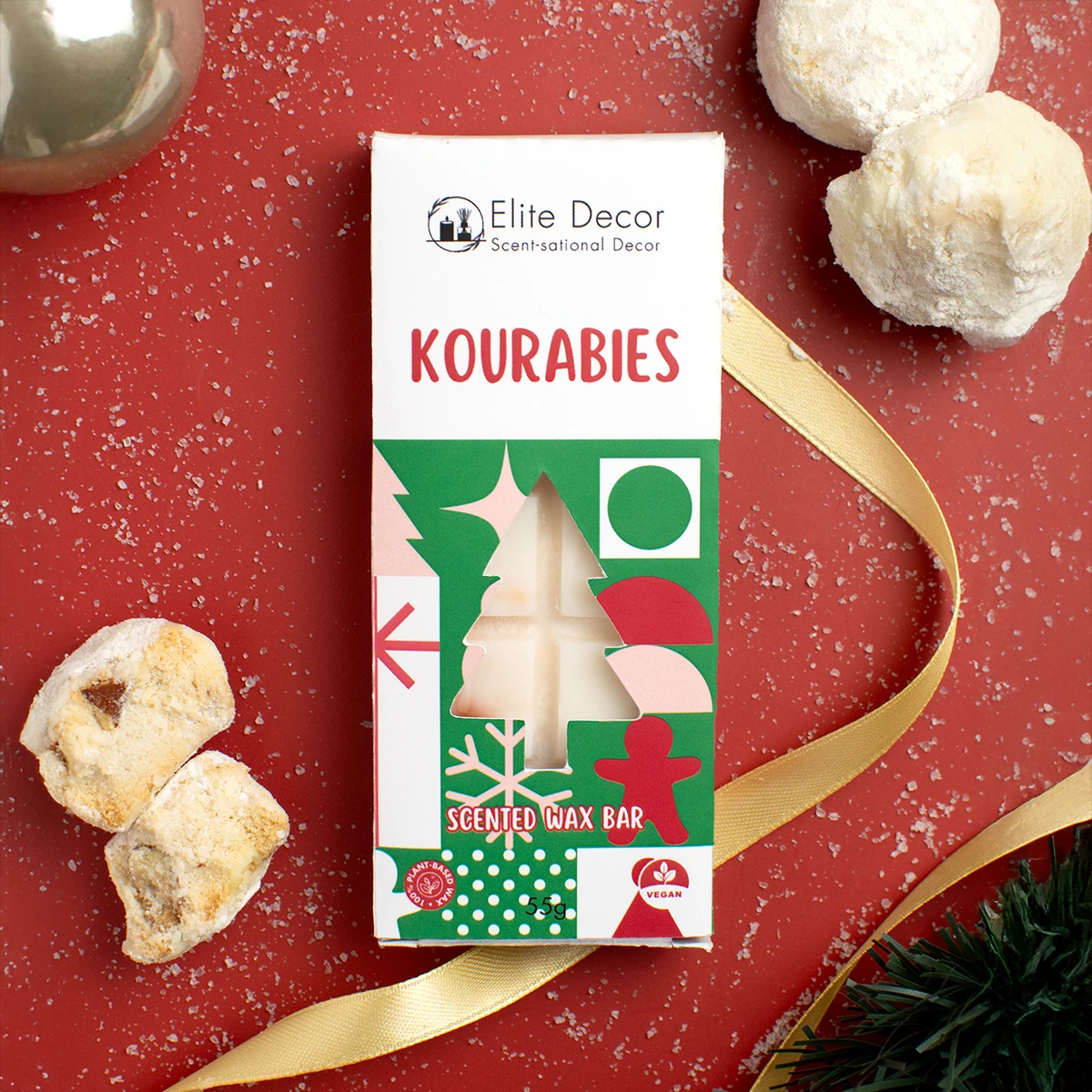 kourabies-bar-box Αρωματικό κερί σε μορφή μπάρας wax melt με άρωμα κουραμπιέ και κουτί.