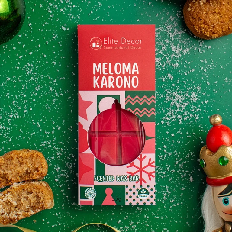 Αρωματικό κερί σε μορφή μπάρας wax melt με άρωμα μελομακάρονο και κουτί.